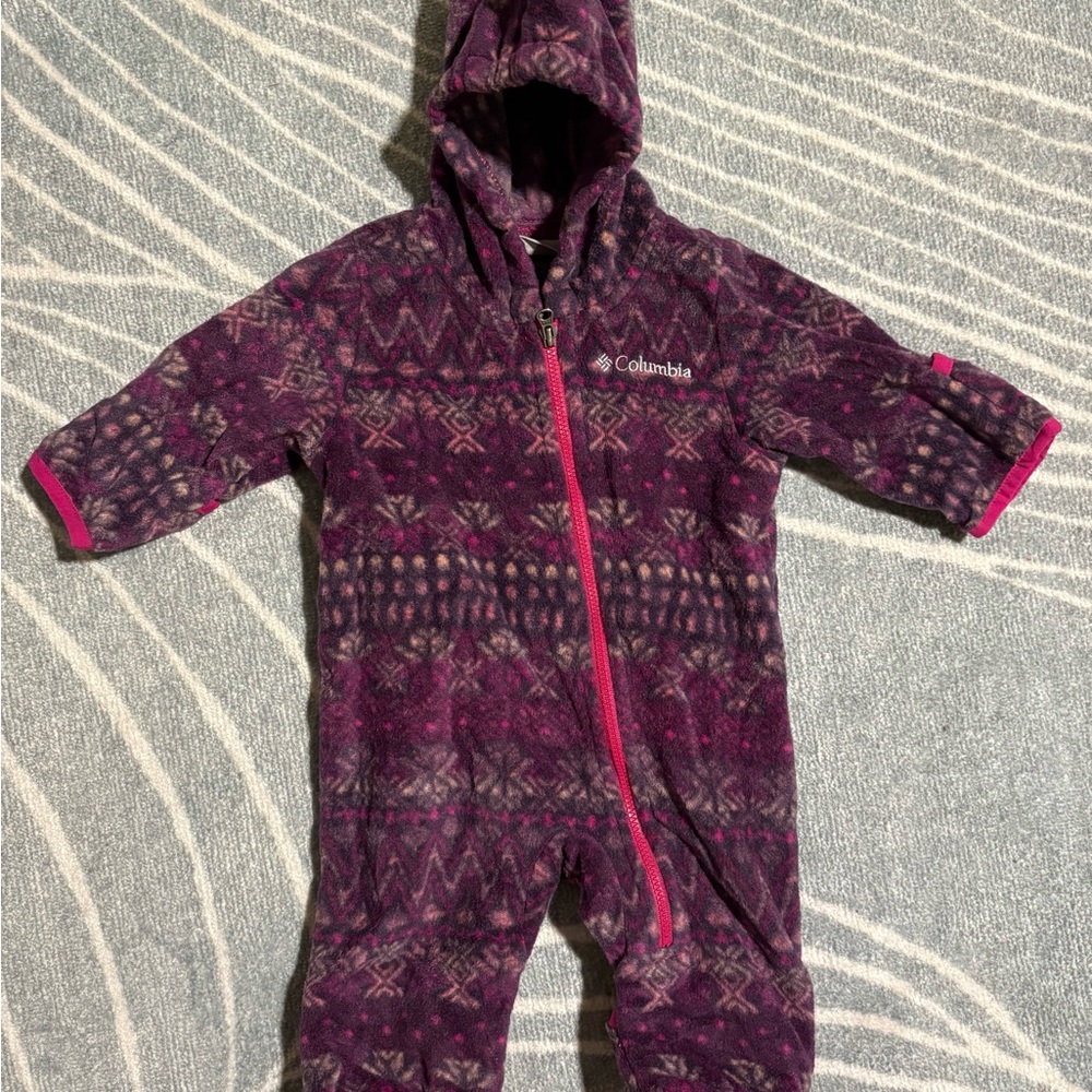 Columbia Fleece Snowsuit in Purple and Pink 0-3 months